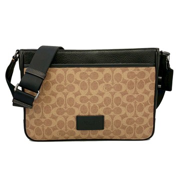 【COACH】新款C LOGO皮牌男款斜背郵差包(焦糖)