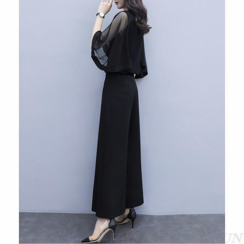 ★XL　黒　セーパレート　パンツドレス　七分袖　パーティー　かっこいい