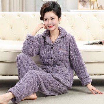媽媽睡衣冬珊瑚絨中老年女老年人女款冬季中年保暖老人加絨家居服