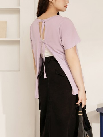 雲朵自訂款-純棉露背金屬釦前短後長T恤上衣