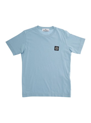 Stone Island Junior Light Blue T-shirt With Round Neck And Logo Patch On The Front In Cotton Boy