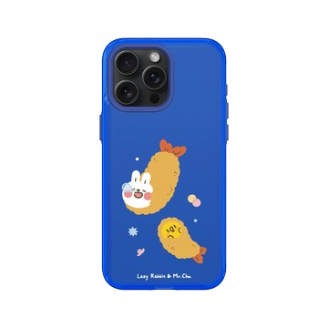 iPhone 15 Pro Max Clear 激光藍 - 懶散兔與啾先生 Lazy Rabbit and Mr.Chu - 炸蝦