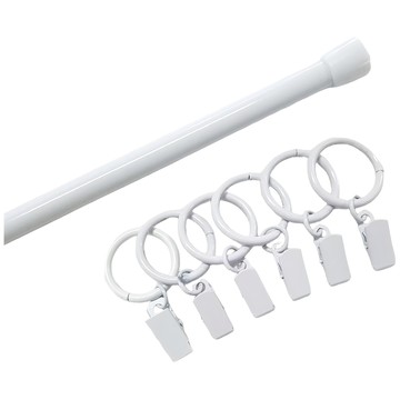 SANGSANG HOO 伸縮桿+吊環夾6入套組  白色  伸縮桿 70~120 x 1.3cm + 吊環夾 3 x 7cm