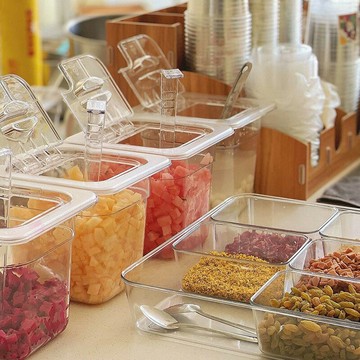 pc透明亞克力份數盆翻蓋果醬盒商用奶茶店分料盒小料盒冰粉配料盒居家用品 廚房小物