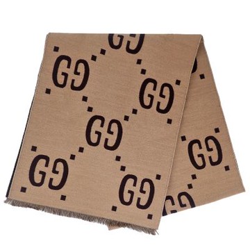 GUCCI 卡其色/咖啡色 G LOGO雙色羊毛圍巾