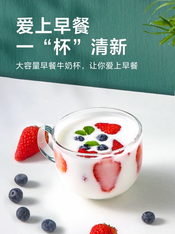 透明玻璃杯帶把手水杯男茶杯早餐牛奶杯女夏季水果沙拉耐高溫杯子