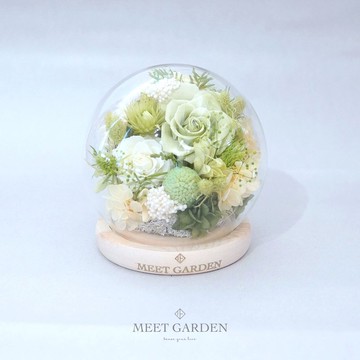 白青綠色玫瑰保鮮花LED玻璃球