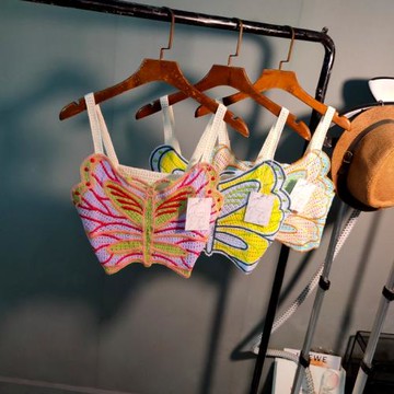 蝴蝶鉤花疊穿針織吊帶背心女2025夏季波西米亞度假休閑抹胸潮外貿