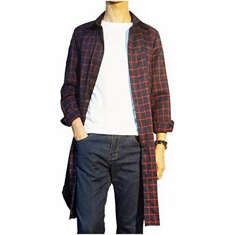 Make 2 Be ロング チェックシャツ 長袖 ロング丈 メンズ スリム ネルシャツ Mf 12 Red L 通販 Lineポイント最大get Lineショッピング