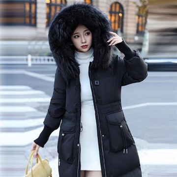 【米蘭精品】現貨+預購 頂級真羽絨外套90%鵝絨羽絨衣秋冬外套上衣大碼休閒女裝-貉子毛領連帽長版4色74mw56