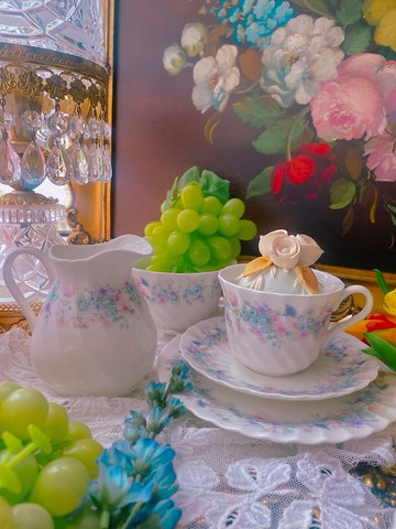 英國製Wedgwood 1980年 安琪拉花卉奶壺糖碗兩件組庫存品