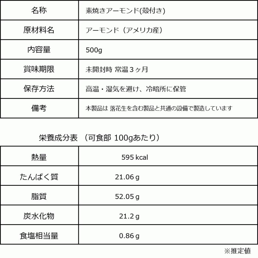 ナッツ 殻付き アーモンド 塩味 ロースト 500g×1袋 アメリカ産 メール便限定 送料無料