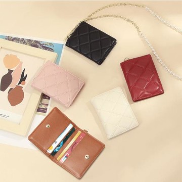 新款羊皮證件包便攜式輕薄脖掛工作證工牌包迷你折疊多卡位卡包