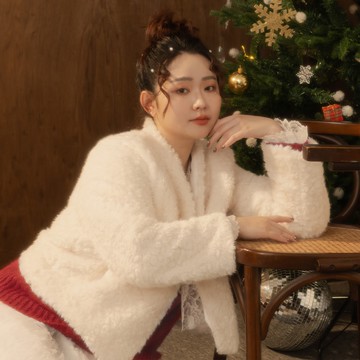 日系V領捲捲毛短版外套 MISS