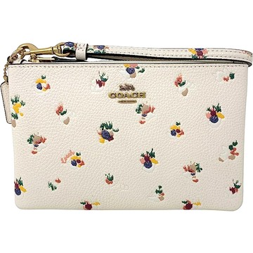 COACH - 花卉印花皮革拉鍊手拿包 (白)