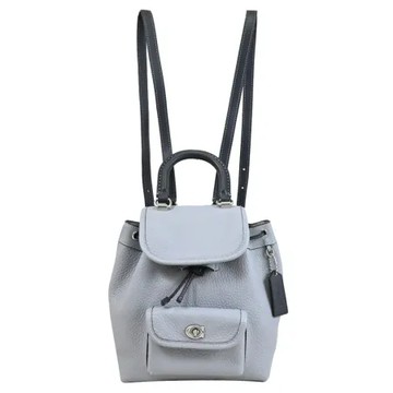 COACH CH588 RIYA 荔枝皮革轉釦造型迷你後背包.灰藍