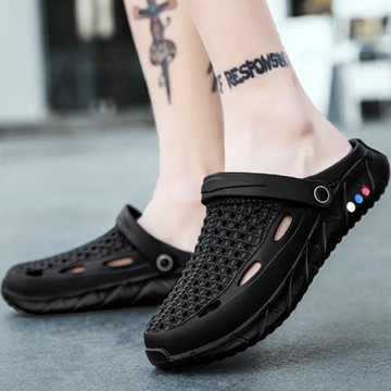 涼鞋男款夏季外穿2026新款男鞋子防滑軟底包頭洞洞鞋休閑沙灘拖鞋