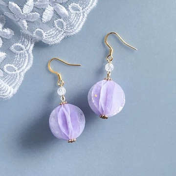 和紙蜂巢球耳針/耳夾│輕巧 搖曳 優雅 日式飾品│開運小物│紫