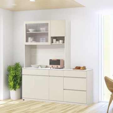 文創集 美亞6.1尺岩板多功能高餐櫃組合(內置雙孔插座)-182x40x205cm免組