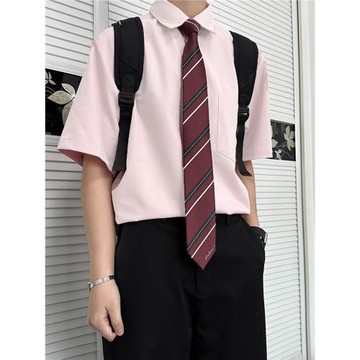 DKJK制服男女同款粉色襯衫情侶校供感高級感襯衣cos服夏休閑上衣