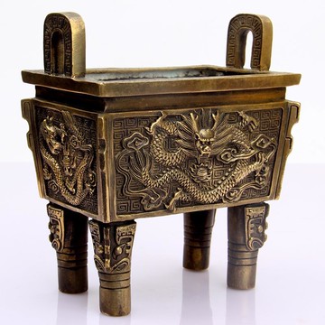 純銅香爐雙龍銅鼎仿古大方鼎招財聚財風水銅器擺件 c8072