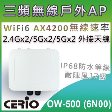CERIO 【OW-600 (6N00-MESH)】WiFi7(2×2) Tri-Radio MAN-MESH 高功率戶外型 PoE 無線橋接/基地台