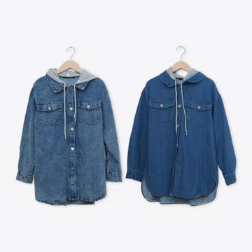 【MASTINA】連帽長版牛仔外套 藍 深藍(魅力商品)