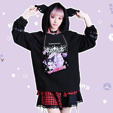 原創三麗鷗SANRIO授權酷洛米鐵鍊龐克風長袖耳朵連帽T恤【JJ5080