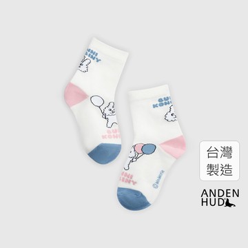 【Anden Hud】兒童_兔子便利商店系列．緹花中筒襪(米白-氣球) 台灣製 海外禁售