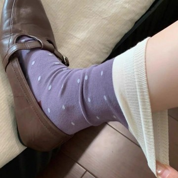 少女感復古文藝彩色波點襪子 日系撞色無骨襪 拼色中筒襪 堆堆襪 女生襪子 長襪子 棉襪