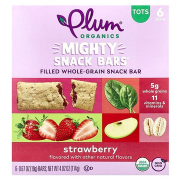 Plum Organics, 超能零食棒®，幼兒，草莓味，6 根，每根 0.67 盎司（19 克）