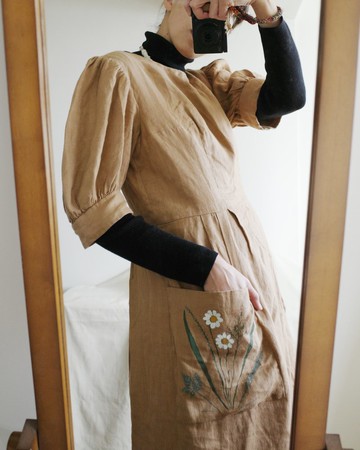 Vintage 提洛爾大口袋棉麻歐洲洋裝