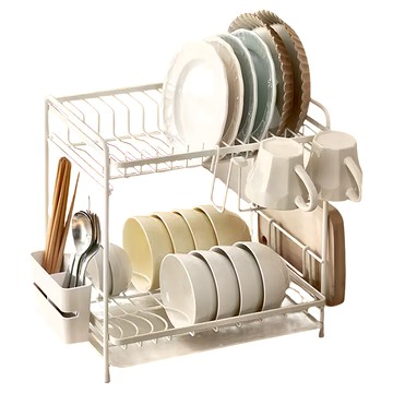 懶角落檯面餐具瀝水架雙層寬款 附砧板架、筷子筒、杯具瀝水架  1組