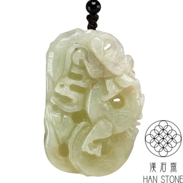 【漢石齋】天然翡翠A貨 護主龍牌玉佩吊墜 細糯種帶黃翡(38*58*13mm)