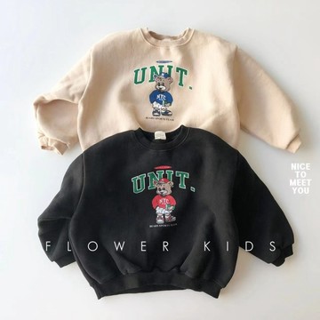 mori🎀mori 2024春秋新韓國童裝冬季折扣款nice兒童字母小熊休閒薄絨套頭衛衣