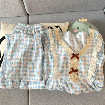 3XL-6XL 大尺碼長袖長褲睡衣女春秋季甜美小香風寬松云朵棉家居服套裝