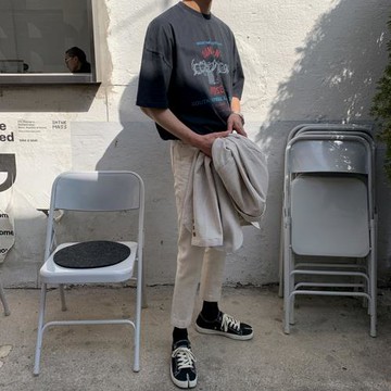 MRCYC夏季水洗做舊短袖T恤男潮復古印花學生純棉韓系寬松體恤衣服