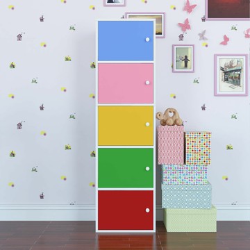 彩色小書柜加大帶門學生書房書架儲物柜北歐風多層收納柜整理柜木 c8111