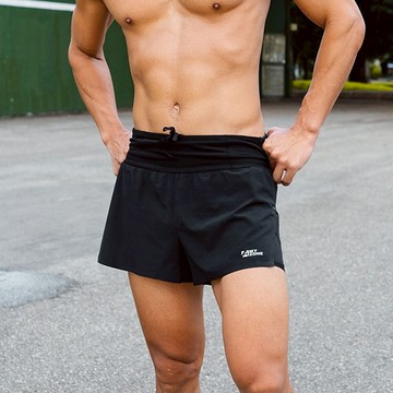 【A-MYZONE】男含內襯 3吋輕量防蛋燒跑褲 競速馬拉松跑褲 路跑褲 運動短褲 越野跑褲｜結合腰包 側開岔步幅不設限