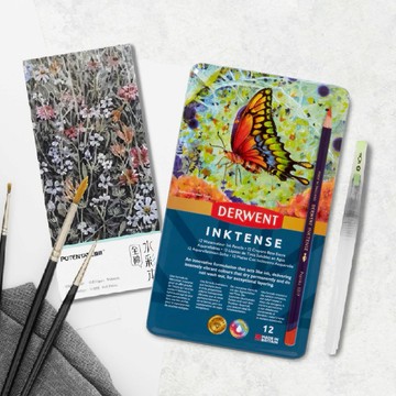 隨時輕鬆畫【時代中西畫材】水墨色鉛筆套組(含水筆) - 12色 繪畫文具 創意發揮 恣意創作 好友 生日禮物