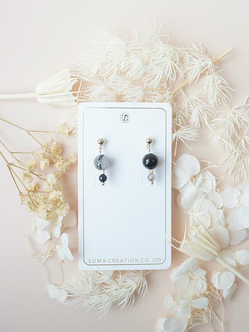 雪炭 Black Rutilated Quartz 黑髮晶 黑白耳環耳針 | 可改耳夾