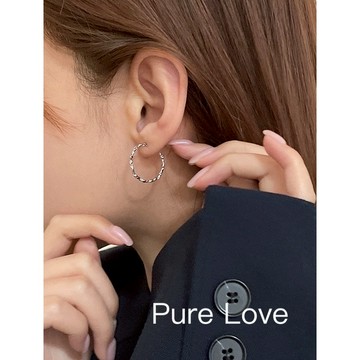 Pure Love樂芙 /正韓 銀飾【S925純銀】E0762簡約純銀耳針不規則肌理圈圈耳環 / 銀