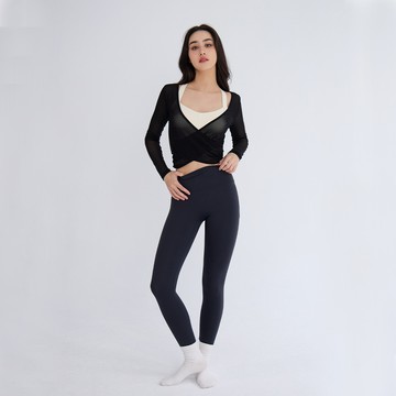 時髦疊穿顯腰身網紗運動長袖上衣