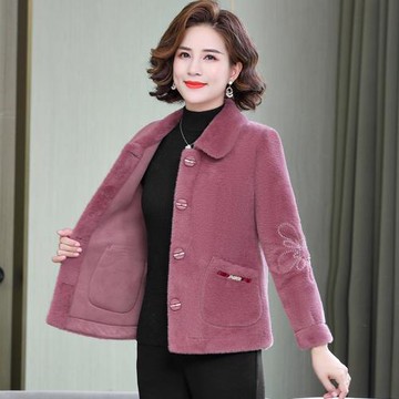 時尚媽媽秋冬水貂絨皮毛一體外套40歲50中老年女裝仿黃金貂絨上衣