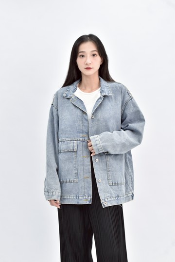 (2XL) 牛仔白毛刷毛藍色外套