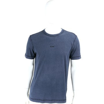 BOSS 字母矽膠徽標水洗深藍色棉質短袖T恤 TEE(男款)