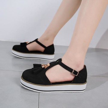 2025夏季新款涼鞋包頭松糕底搭扣流蘇鞋大碼外貿羅馬鞋子wish爆款