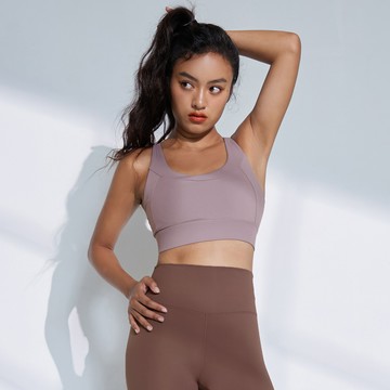 中高強度三段調整型運動內衣(固定胸墊)-卡其灰