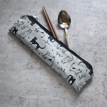 外出餐具組(筷袋+筷子+湯匙)_插畫黑貓
