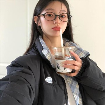 美式復古立領簡約棉衣外套女冬季2024新款寬松情侶加厚雙面穿棉服